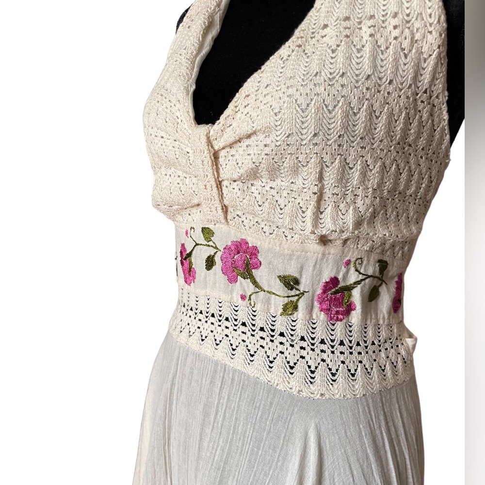 Y2K Fairy Garden Cotton Halter Dress with Flowers - Picture 3 of 10
